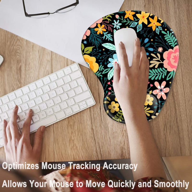 Ergonomic Mouse Pad with Gel Wrist Rest Support, HOMKUMY Cute Mouse Pads with Non-Slip Rubber Base Wrist Rest Pad for Home, Office & Travel Easy Typing & Pain Relief, Blooming Flowers Blue