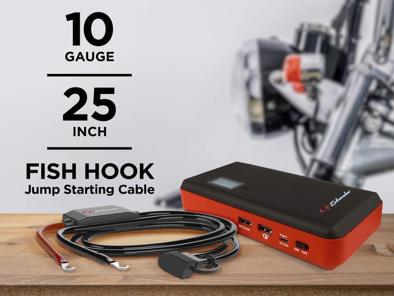 Schumacher Fish Hook Terminal Jump Starting Cable - 10-Gauge, 25-Inch - for Motorcycle & Power Sports