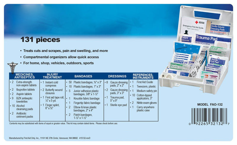 First Aid Only First Aid Kit FAO-132 Plastic Case 131 Piece