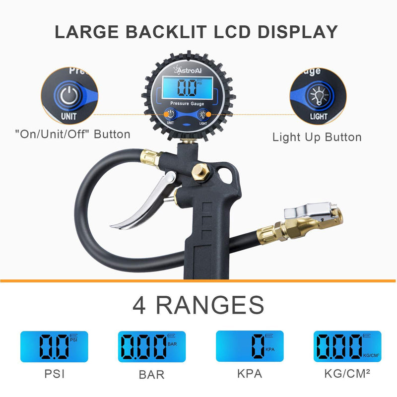 AstroAI Digital Tire Inflator with Pressure Gauge, 250 PSI Air Chuck and Compressor Accessories Heavy Duty with Rubber Hose and Quick Connect Coupler for 0.1 Display Resolution