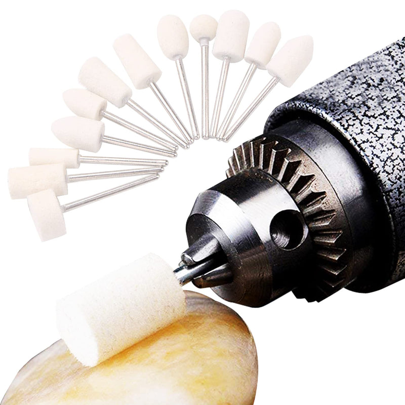 Woohome felt polishing attachment, pack of 12 polishing discs with shaft for drill polishing attachment, polishing disc, polishing heads, rotary tool accessories for wood, jewelry, polishing, cleaning