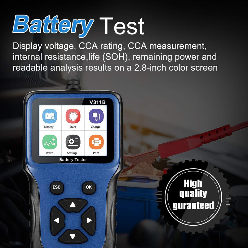 LNEX Car Battery Tester , 2.8'' LCD Color Screen, 100-2000CCA Fast Accurate 12V Battery Load Tester, Cranking and Charging System Digital Battery Analyzer for Car Truck Motorcycle ATV SUV Boat Yacht