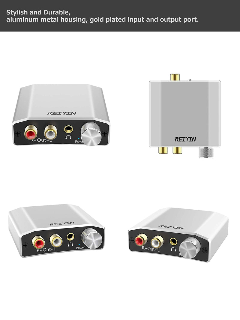 Reiyin DA-01 Digital to Analog Converter DAC Digital Optical Coaxial Toslink to Analog Stereo L/R RCA 3.5mm Audio Adapter with Volume Control for PS3 PS4 Xbox DVD AV Amps Cinema Systems Apple TV
