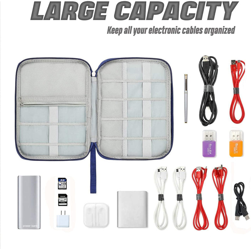 Electronic Organizer Travel Universal Cable Organizer Electronics Accessories Cases for Cable, Charger, Phone, USB, SD Card,1Pack Blue Single Layer/9.85”x7.48”x0.79”