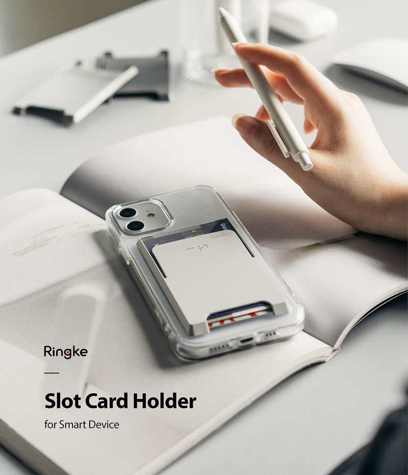 Ringke Slot Card Holder Designed for Smartphones, Adhesive Stick On Wallet Case Minimalist Slim Hard Premium Credit Card Cash Sleeve - Light Gray