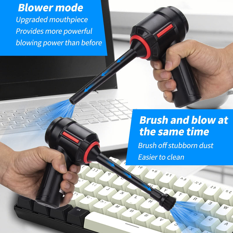 Meudeen Battery Operated Air Duster for Keyboard Cleaning,Cordless Air Duster Computer Cleaning, Compressed Air Duster & Mini Vacuum Keyboard Cleaner 3-in-1,for Laptop, PC Duster Black