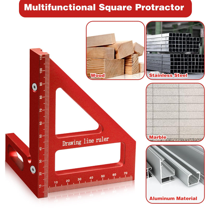 Woodworking Square Protractor, 3D Multi-Angle Measuring Ruler, 45/90 Degree Aluminum Miter Triangle Ruler Scriber, High Precision Layout Multi-Purpose Measuring Tool for Engineers