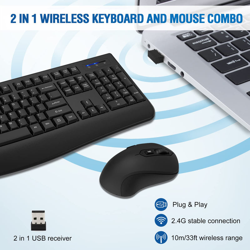 Wireless Keyboard and Mouse Combo, Loigys Full-Sized 2.4GHz Wireless Keyboard with Comfortable Palm Rest and Optical Wireless Mouse for Windows, Mac OS PC/Desktops/Computer/Laptops