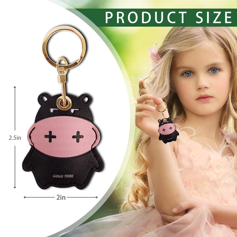 Leather Keychain Case Holder Compatible with Apple AirTag, GPS Airtag Keychain Finder Tracker with Key Ring, Anti-Scratch Protective Air Tag Cover for Keys, Wallet(Black Cow) Black Cow