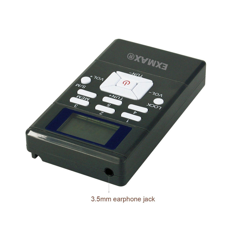 EXMAX® EXG-108 Wireless Stereo FM Radio Receiver Portable Pocket Small Mini FM Radio Receiver Earbuds LCD Clock Earphone for FM Translator Tour Guide System Jogging Running Walking Yardwork - Gray