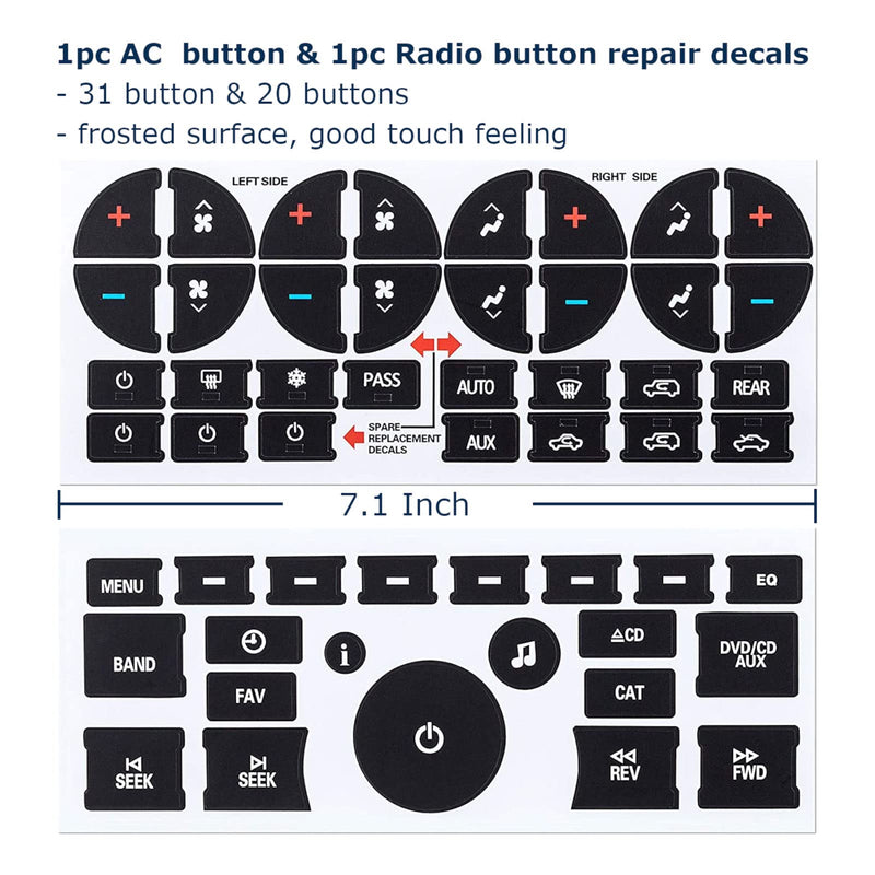 Ombialo AC & Radio Dash Button Repair Kit, Stickers Decals Compatible with GM Vehicles, GMC Chevrolet Tahoe Yukon Acadia Sierra 2006-2014, 1pc AC31 + 1pc Radio20 1 AC31+Radio20