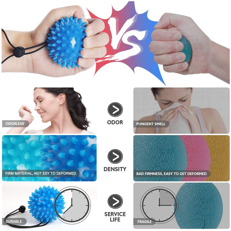Hand balls for exercise and physical therapy (2 Pack) - Adjustable Wrist Strap to Prevent Falling - for Kids, Elderly and Adults - 2 resistance levels stress relief ball Relieve Wrist & Thumb Pain