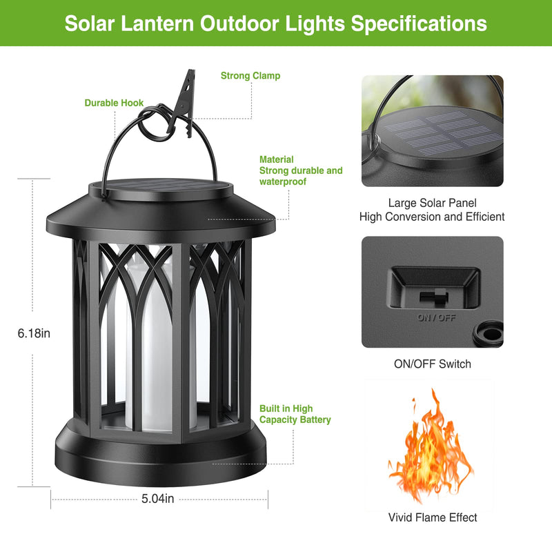 KOOPER Solar Lantern Outdoor Lights, Upgraded Flickering Flame Hanging Solar Lantern, LED Candle Solar Lanterns Decorative Lights, Waterproof Solar Powered Flame Lanterns for Yard Garden Decor, 2 Pack