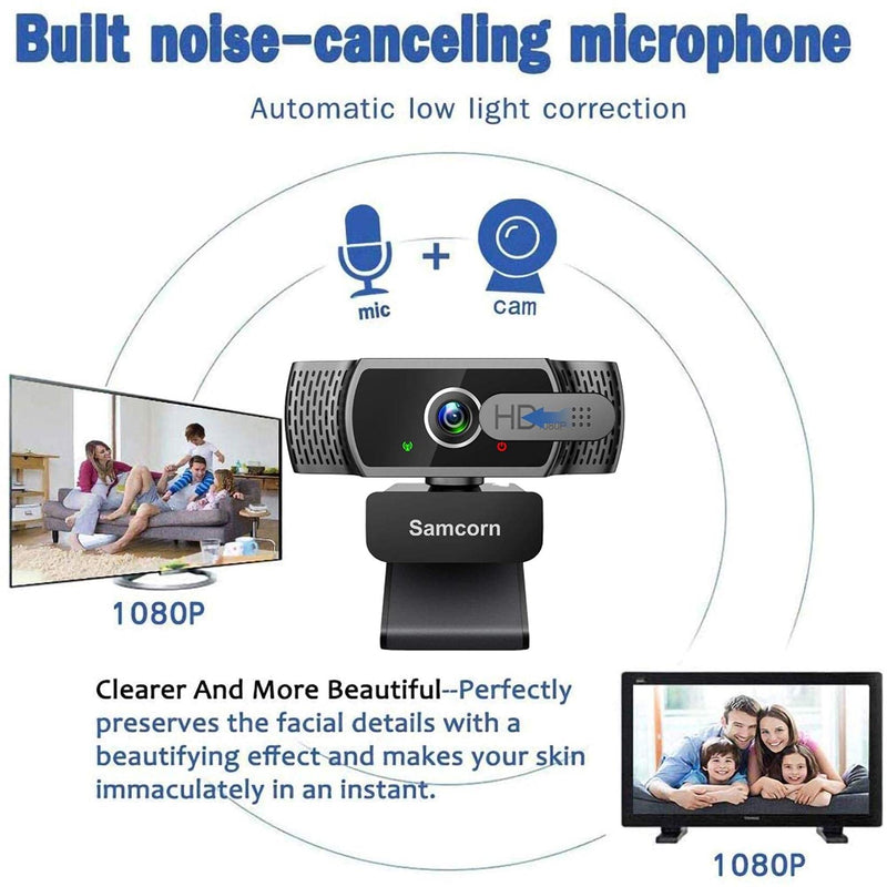Webcam with Microphone for Desktop,1080P HD USB Webcam Live Streaming Laptop PC Computer Web Camera for Video Calling Conferencing Recording Gaming, 3D Noise Reduction