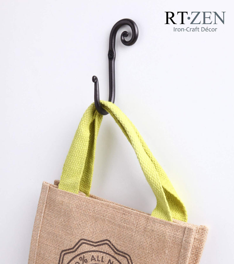 Decorative Stylish Wall Mounted Hooks, 3 Handmade Wrought Iron Right Swirl Hangers for Coat, Hat, Jacket, Robe, Bath Towel | Mug Hooks | Black Scroll Hangers | Handcrafted by RTZEN-Décor