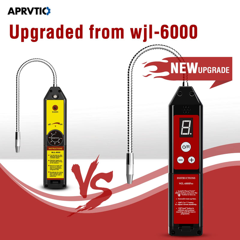 Aprvtio Refrigerant Leak Detector with LED Light, Halogen Leak Detector Freon Gas Leakage Tester HVAC Air Condition R22 R410A R134A R1234YF CFCs HCFCs HFCs Indicator WJL-6000PRO 2021 Upgrade WJL-6000PRO-UV