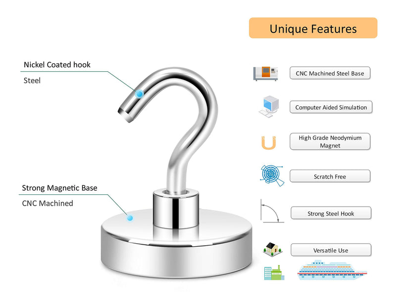Neosmuk Magnetic Hooks Heavy Duty,100 lb Strong Magnet with Hook for Fridge, Super Neodymium Extra Strength Industrial Hooks for Hanging, Magnetic Hanger for Toolbox, Cruise, Grill, Coat and Storage 5 100lbs plus hooks