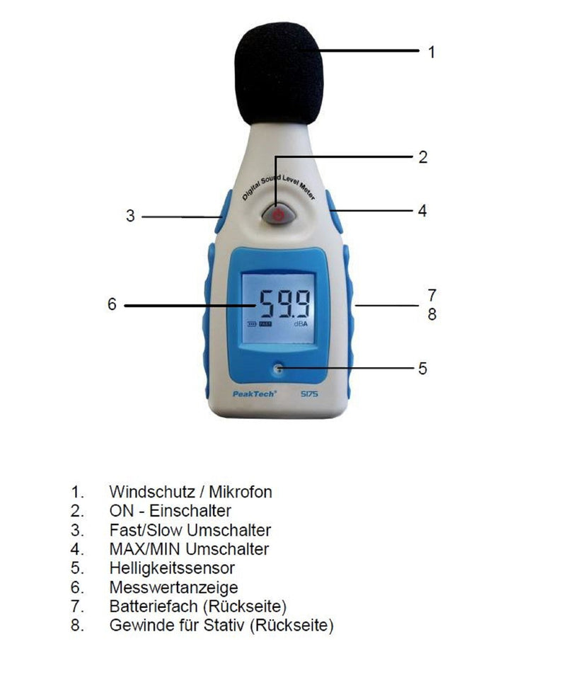 PeakTech Digital Sound Level Meter 30-130 Db in A Rating, 1/2 Inch Microphone, Class 2, Noise Measurement, 1 Piece, P 5175 Single