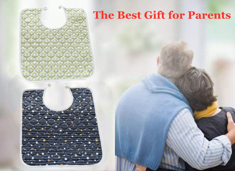 Mediss Cotton Absorbent Adult Bib - Mealtime Clothing Protector Daily Living Eating Aids Accessories for Elderly Parkinson Disabled, Seniors, Handicapped, Black Green, Large