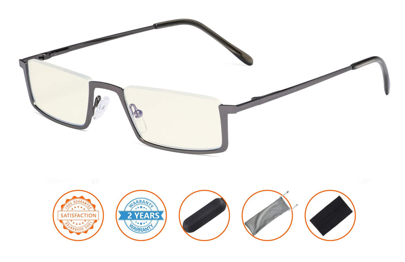 Blue Light Filter Glasses Men Women Reading Computer Half-rim Reader Eyeglasses Gunmetal 0.0 x