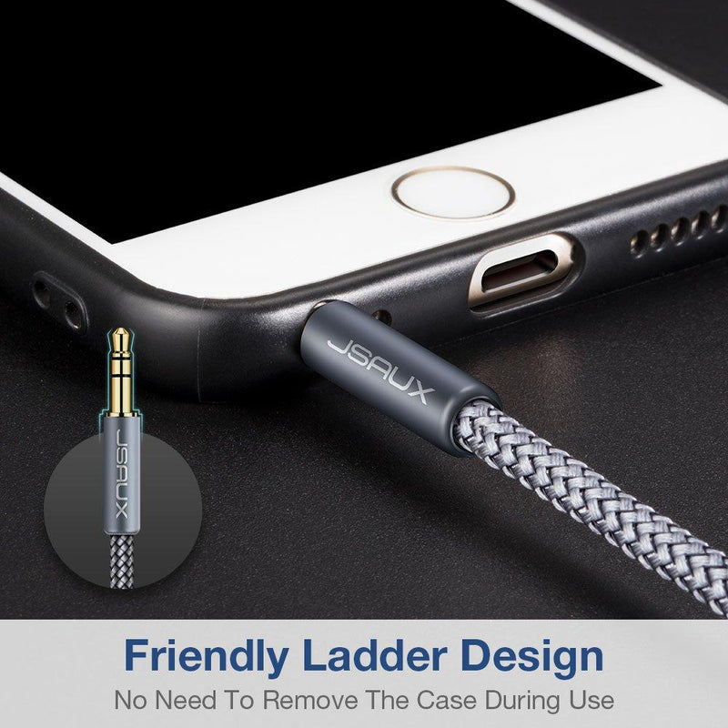 JSAUX RCA Cable, [6.6ft/2M, Dual Shielded Gold-Plated] 3.5mm Male to 2RCA Male Stereo Audio Adapter Coaxial Cable Nylon Braided AUX RCA Y Cord for Smartphones, MP3, Tablets, Speakers, HDTV [Grey] 6.6ft Grey