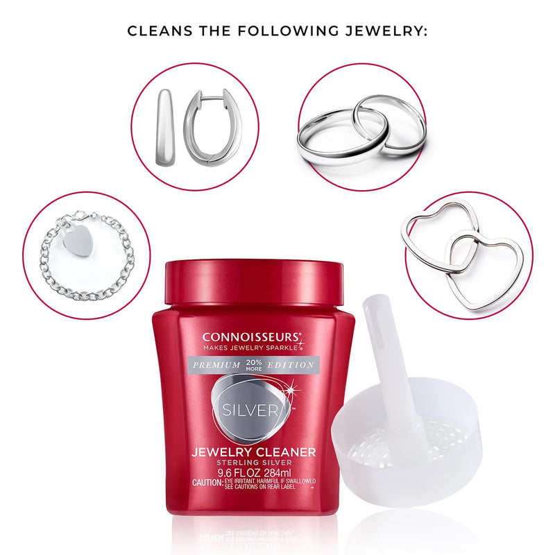 CONNOISSEURS Silver Jewelry Cleaner - Restore The Shine and Brilliance to Tarnished Sterling Silver Jewelry in Just 10 Seconds Premium Edition 9.6 OZ 20% More
