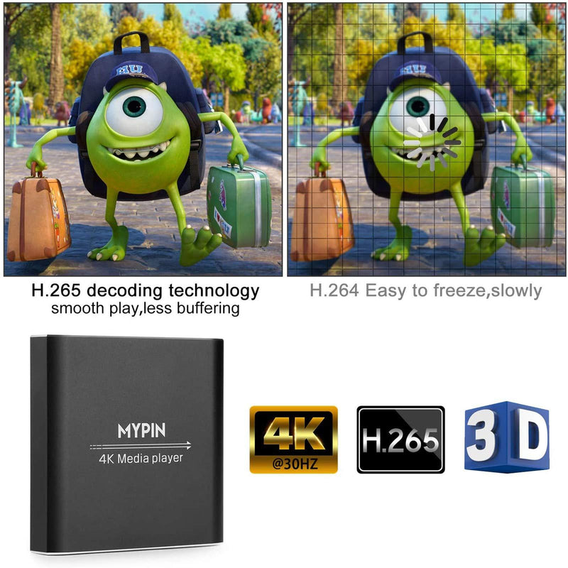 4K Media Player with Remote Control, Digital MP4 Player for 8TB HDD/ USB Drive / TF Card/ H.265 MP4 PPT MKV AVI Support HDMI/AV/Optical Out and USB Mouse/Keyboard-HDMI up to 7.1 Surround Sound (Black) Black