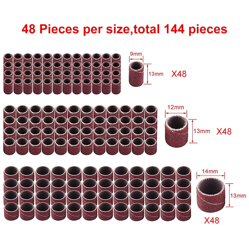 150 pieces sanding sleeves, drum sander set with 144 pieces sanding belt sleeves + 6 pieces sanding rollers for Dremel rotary tool