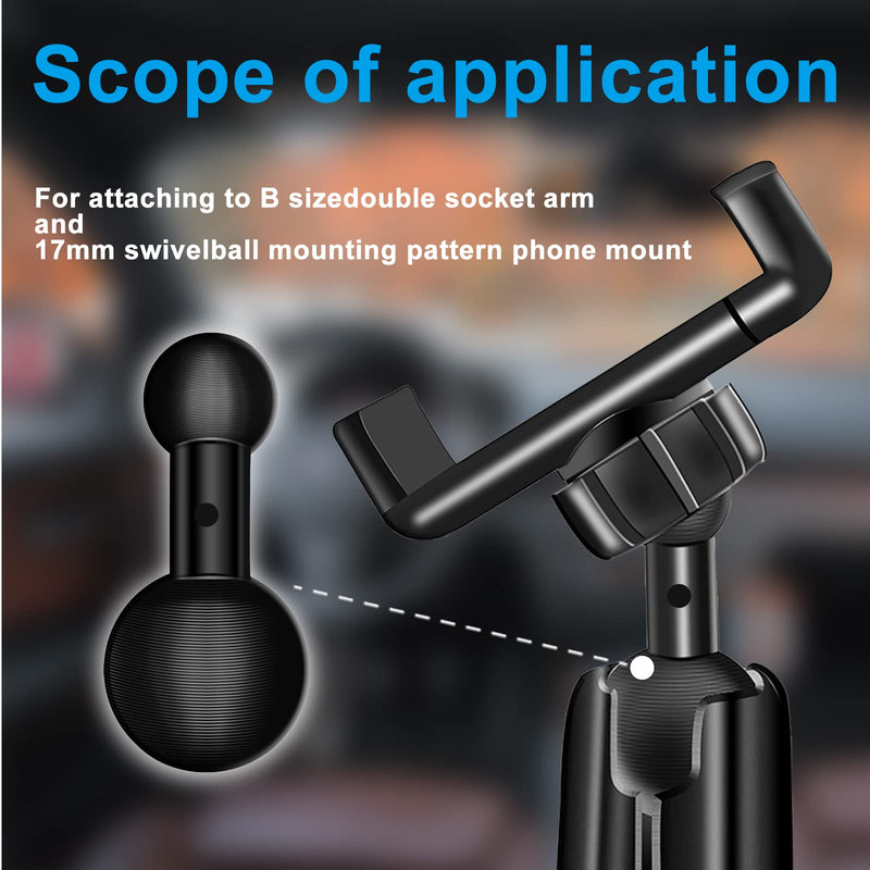 25mm / 1 inch to 17mm Ball Adapter for RAM Mounts B Size Double Socket Arm, Garmin 17mm Swivel Ball Mounting Pattern GPS Mount 17MM-25MM 1" Ball Mount Adapter