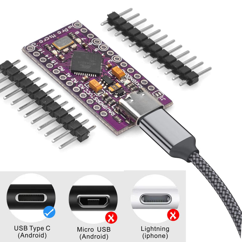 OSOYOO 1x Pro Micro Board Mega32U4 Leonardo 5V/16MHz Module Board Type C Port for Arduino x1 Pro micro
