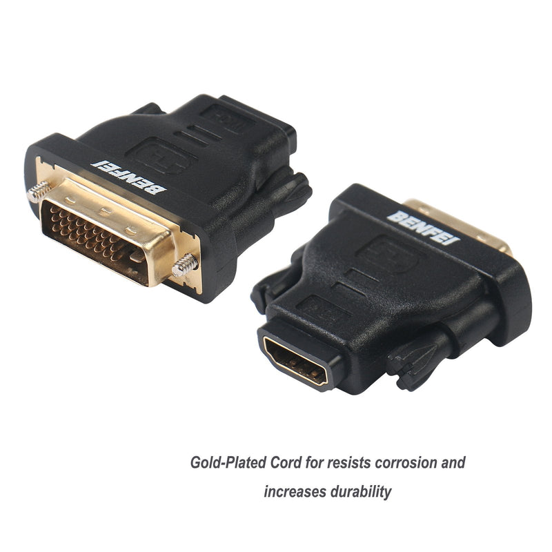 DVI to HDMI, Benfei Bidirectional DVI (DVI-D) to HDMI Male to Female Adapter with Gold-Plated Cord 2 Pack