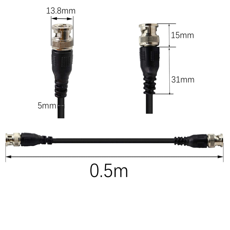 BNC Coaxial Cable, 1.5ft BNC Male to BNC Male Jumper 75-Ohm Cable Extension Connector,YOUCHENG for Video Surveillance Camera CCTV Systems, Oscilloscope 0.5