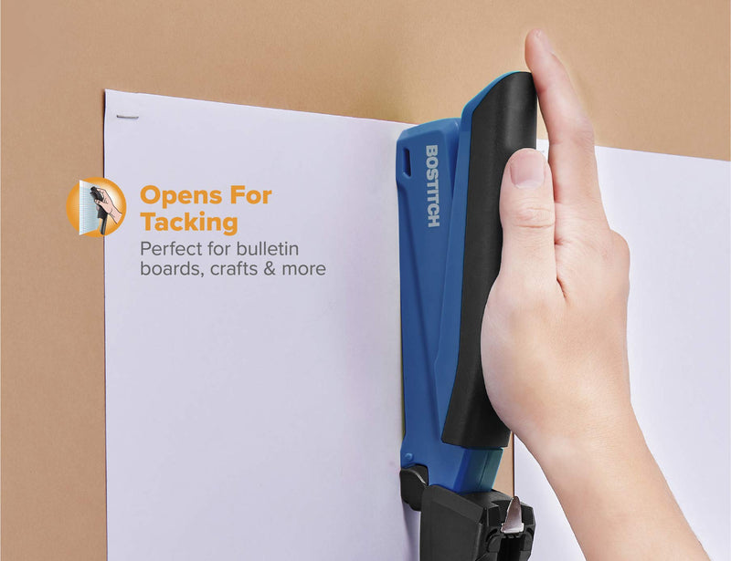 Bostitch Office Executive Stapler - 3 in 1 Stapler - One Finger, No Effort, Spring Powered Stapler, Navy Blue