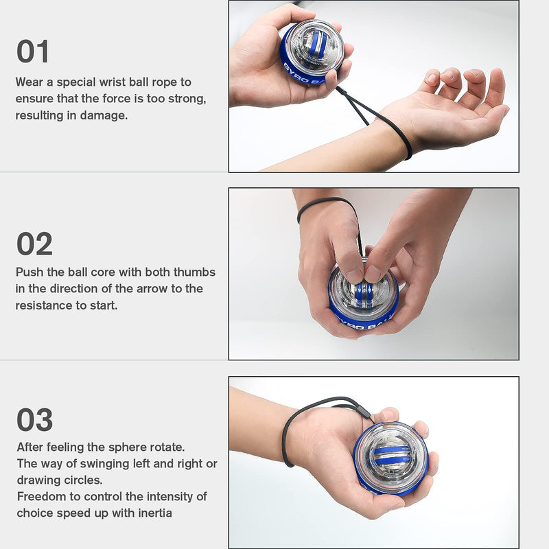 JIN BD Wrist Trainer Ball Auto-Start Wrist Strengthener Gyroscopic Forearm Exerciser Gyro Ball for Strengthen Arms, Fingers, Wrist Bones and Muscles BLUE