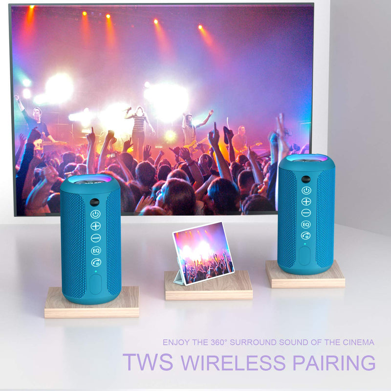 Ortizan Portable Bluetooth Speaker, IPX7 Waterproof Wireless Speaker with 24W Loud Stereo Sound, Outdoor Speakers with Bluetooth 5.0, 30H Playtime,66ft Bluetooth Range,Dual Pairing for Home Blue