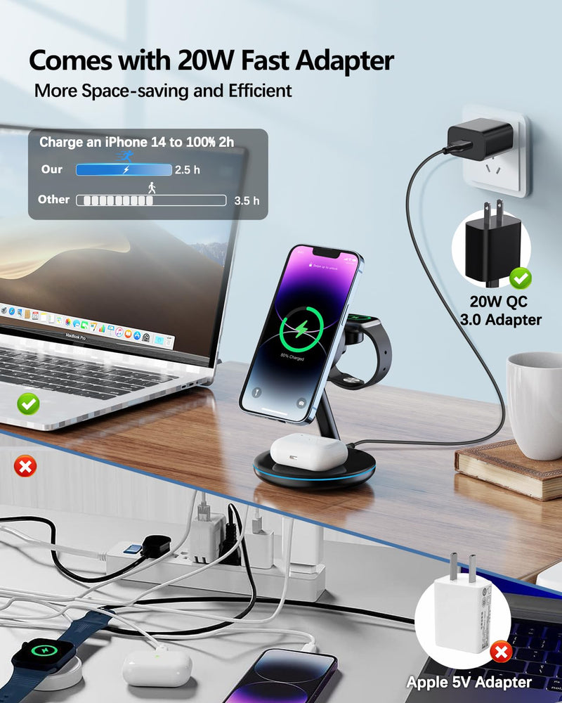 3 in 1 Charging Station for Apple Devices 18W Fast Mag-Safe Charger Stand Magnetic Wireless Charger Station for iPhone 14 13 12 Pro/Pro Max/Plus/Mini AirPods 2/3/Pro iWatch Ultra/8/7/SE/6/5/4/3/2