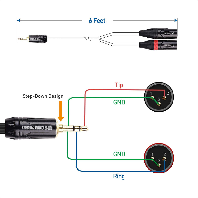 Cable Matters 3.5mm 1/8 Inch TRS to 2 XLR Cable, Male to Male Aux to Dual XLR Breakout Cable - 6 Feet 6 ft