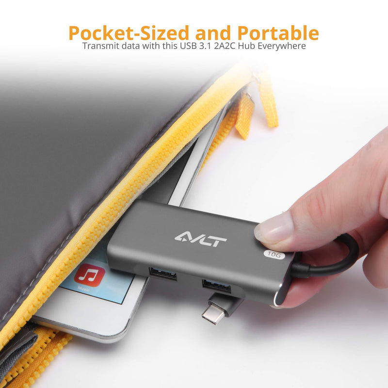 AVLT 4-Port USB 3.1 Gen 2 10G Hub - USB-A x2 USB-Cx2 - Portable USB-C Hub for MacBook Pro, iMac, iPad Pro, MacBook Air, Surface Pro, Pixel Slate, Galaxy Tab (Does Not Support USB-C Video Display)