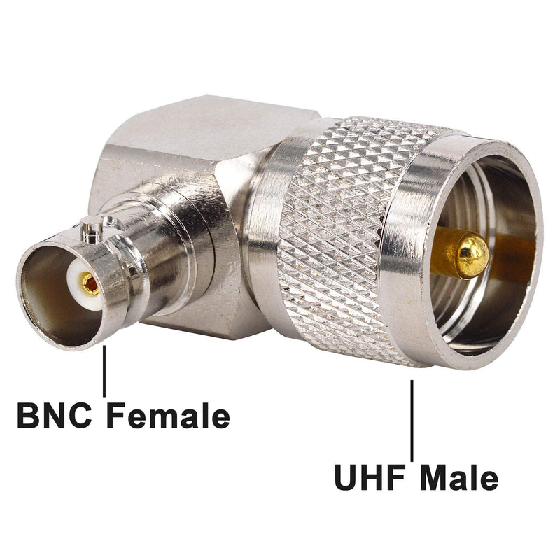 BOOBRIE PL259 UHF Male to BNC Female Right Angle RF Coaxial Adapter UHF to BNC 90 Degree Jack Adapter Radio Adapter Converter for Antennas, Wireless LAN Devices, Wi-Fi Radios External Antenna 2PCS