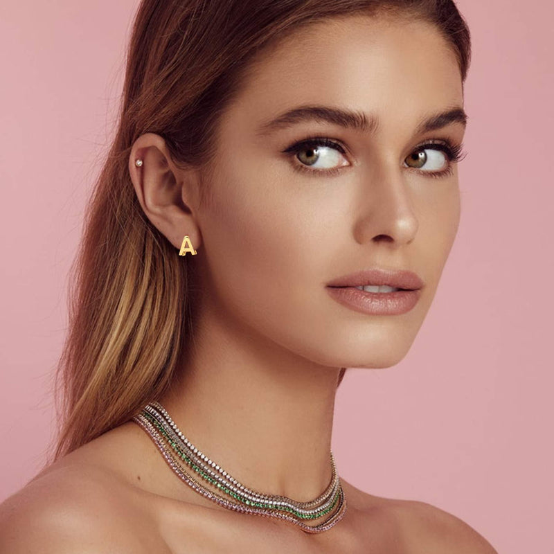 Initial Stud Earrings for Women 14K Gold Plated 26 Letters A-Z Earrings Valentine's Day Jewelry Gifts A-Gold
