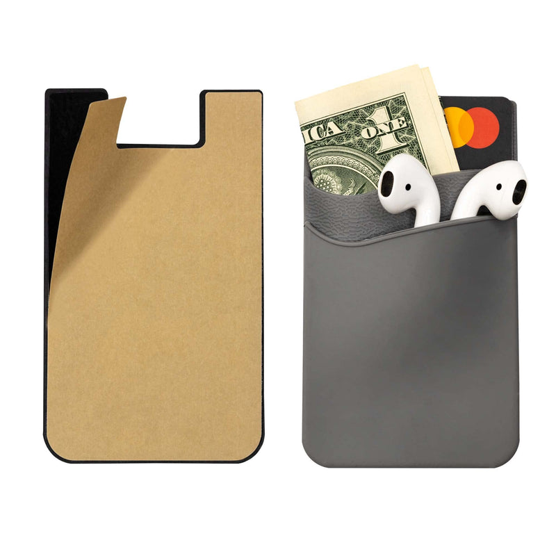 Silicone Phone Card Holder Double Slot Pocket, Stick On Wallet, Adhesive Credit Card Pouch, Compatible with iPhone & Samsung Galaxy - Black
