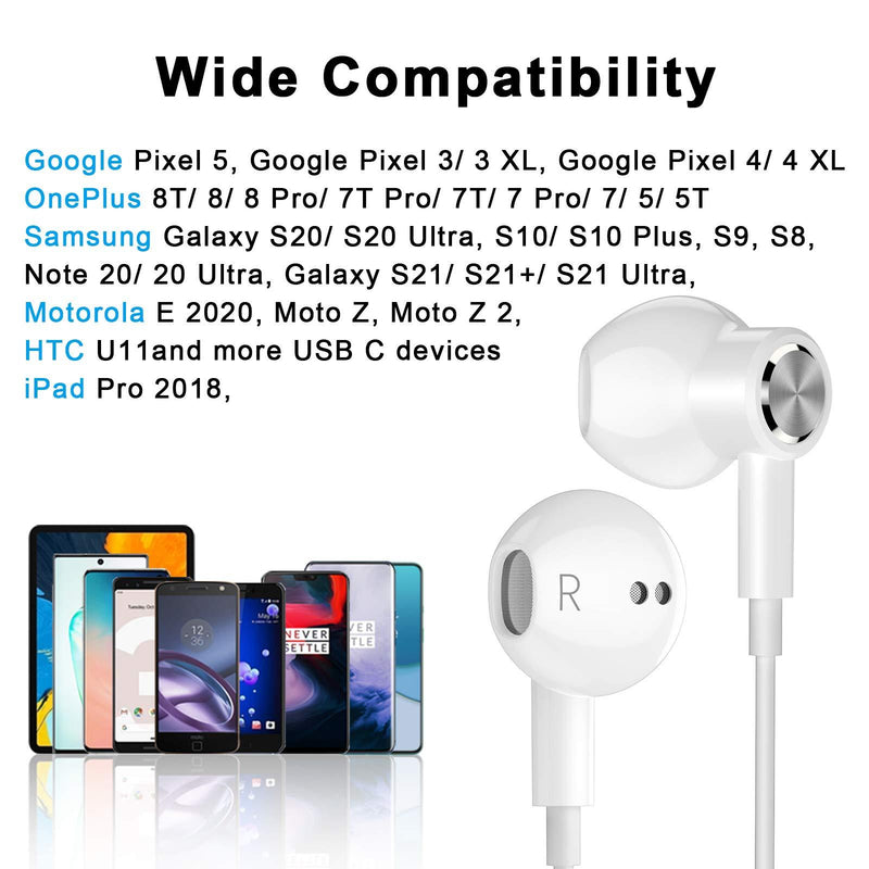 USB C Headphones, Type C Earphones for Samsung Galaxy S21 Ultra 5G USB C Earbuds Magnetic HiFi Stereo Digital DAC Earphone with Mic Wired Headphone for Android Smartphone Galaxy S20 FE Note 20 Pixel 5