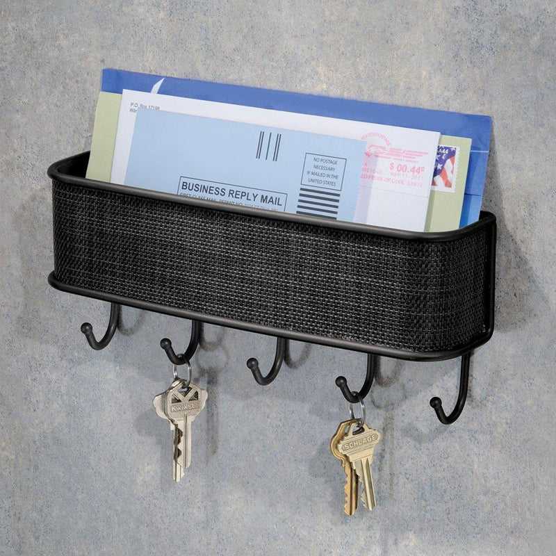 iDesign Twillo Steel Wall Mount Mail and Key Rack - 10.5" x 2.5" x 4.5", Matte Black Mail & Key Rack