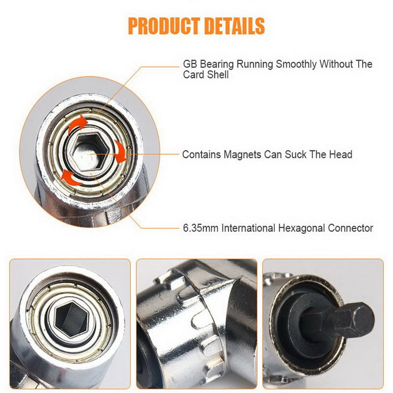 CIGOTU Right Angle Drill, 105 Degree Multifunction Right Steel Angle Driver Angle Extension Power Screwdriver Drill with 1/4" Drive 6mm Hex Quick Change Magnetic Drill Bit Angled Bit Power Drill Tool