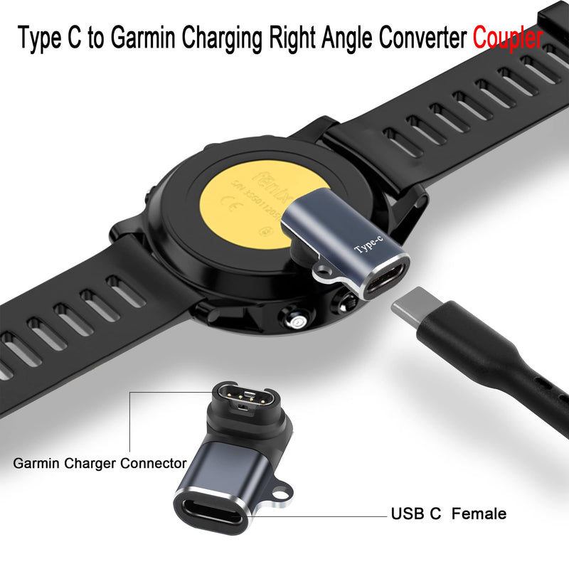 QIANRENON USB C Garmin Watch 90° Angle Adapter Connector, Type C to Garmin Charging Right Angle Converter Coupler, for Garmin Smartwatch/Bracelet, Blue Gray, 2Pcs (Front Bend)