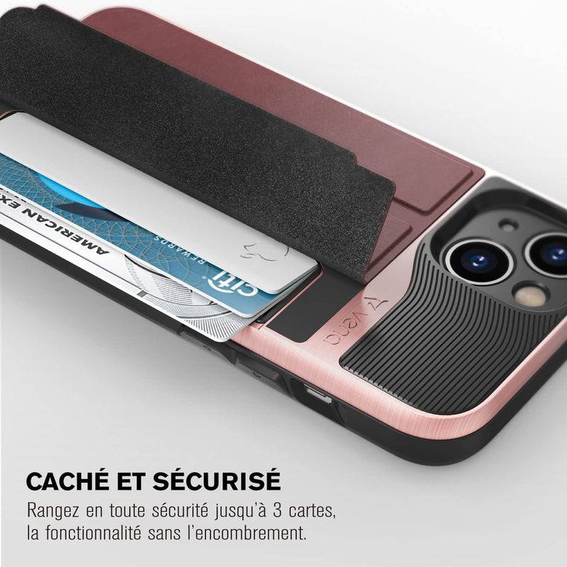 Vena Wallet Case Compatible with Apple iPhone 13 (6.1"-inch), vCommute (Military Grade Drop Protection) Flip Leather Cover Card Slot Holder with Kickstand (Rose Gold) Rose Gold / Red / Black