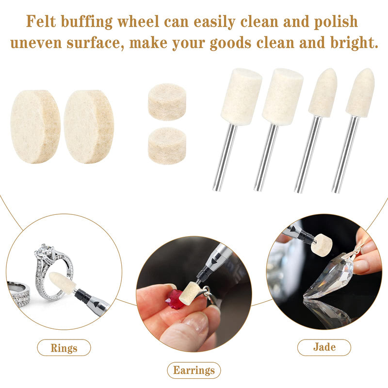 155 pieces wool felt polishing discs, polishing attachment set, polishing heads, polishing pad, 25/13/3 mm, rotary tool, accessories for wood, jewelry, drill, metal, aluminum, stainless steel, polishing, cleaning with handle