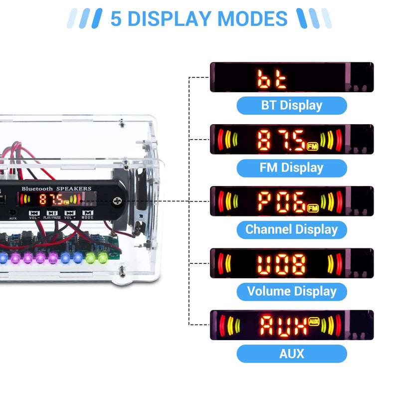 MiOYOOW DIY Electronics kit Ḅḷueṭooṭḥ Speaker with FṂ Radio, Soldering Practice Kit USB Mini Home Sound Amplifier DIY Kit with Digital Display and Colorful LED Lights for School Science Project