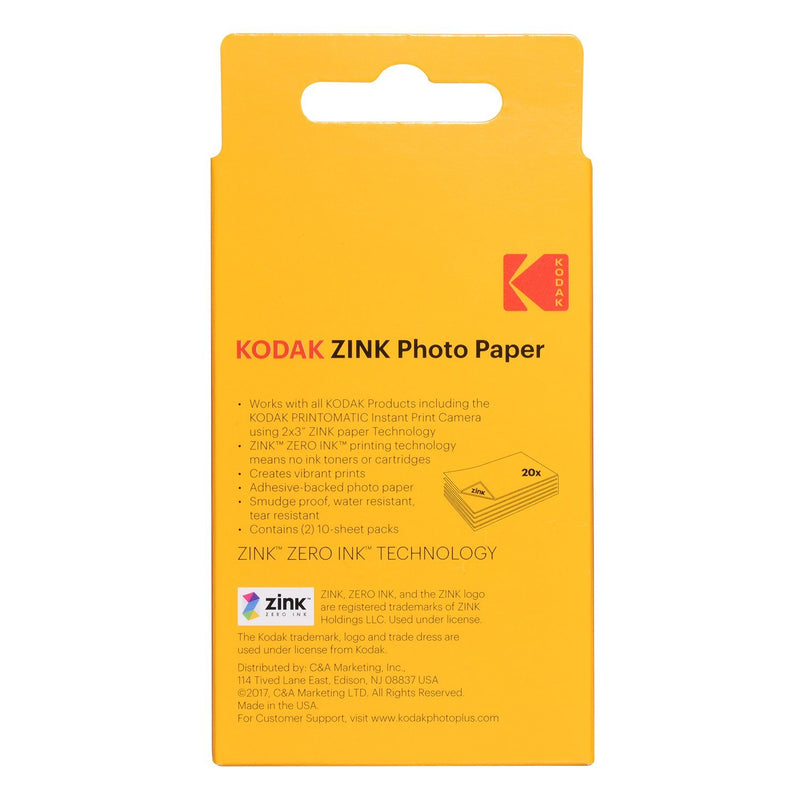 Kodak 2"x3" Premium Zink Photo Paper (20 Sheets) Compatible with Kodak Smile, Kodak Step, PRINTOMATIC 20 Pack Print Photo Paper
