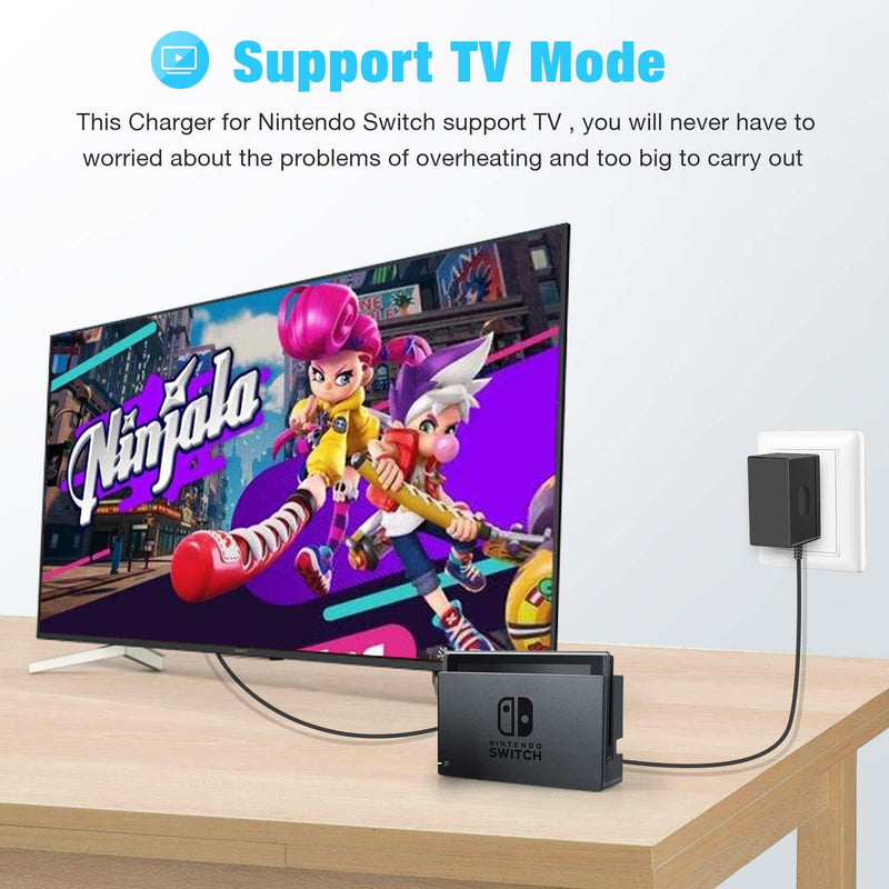 Switch Charger for Nintendo Switch and Switch Lite, Fast Charging Power Cord AC Adapter for Nintendo Switch with 5FT Charging Cable, Non-OEM 15V 2.6A Support TV Mode